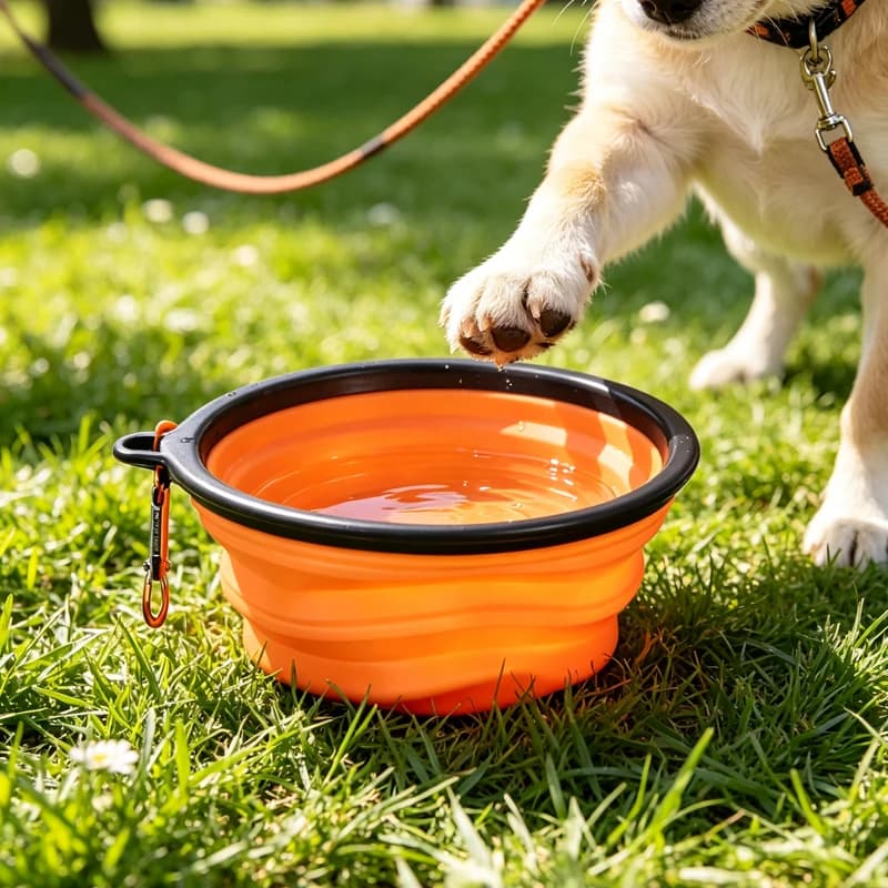 Custom Printed Foldable Silicone Pet Bowl, Portable Travel Dog Feeder Bowl With Carabiner Support Custom Logo Pattern Printing