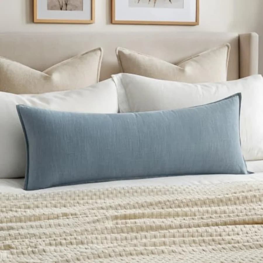 Decorative Long Lumbar Throw Pillow Cover for Bed 14x36 Blue Grey Boho Farmhouse Neutral Couch Pillowcase Pack of 1 Accent Mode