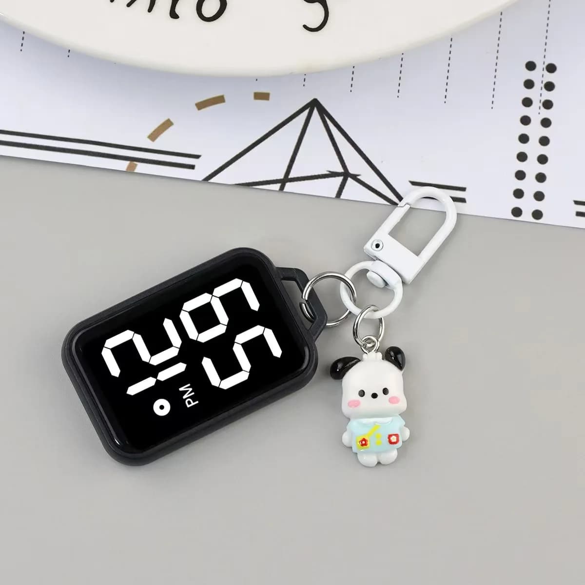 Orologio elettronico quadrato grande a LED con ciondolo a forma di cartone animato, piccolo da appendere per zaini per studenti giovani, chiavi, orologio con ciondolo presente