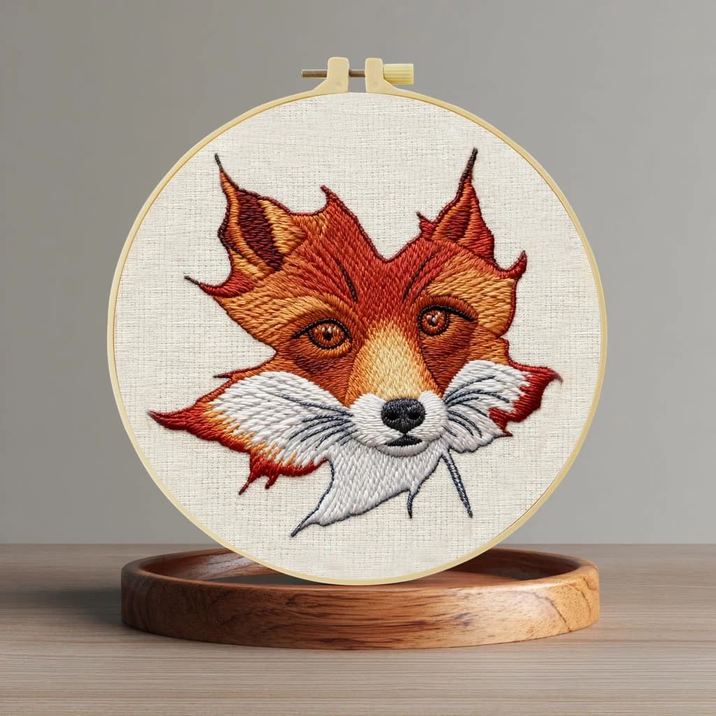 Kit per Ricamo a Punto Croce Fai da Te 20X20CM/15X15CM, Disegno 'La Volpe tra le Foglie', per Regalo