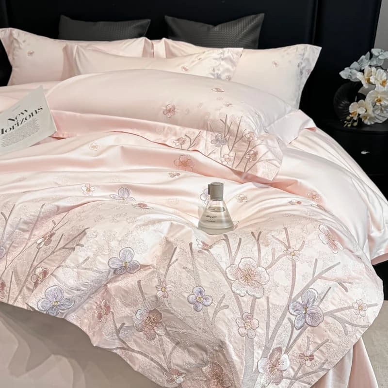600TC Egyptian Cotton Luxury Floral Embroidery Bedding Set Duvet Cover Fitted Sheet/Bed Sheet King Queen Size Home Textiles 4Pcs