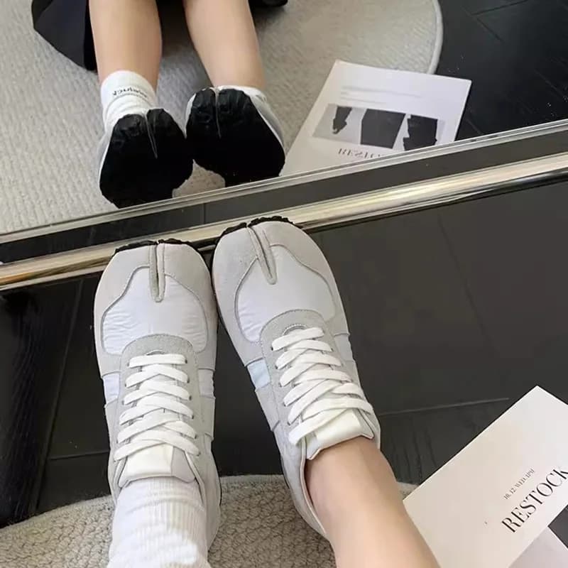 New Ninja sneakers in real leather with tip divided shoes for free time from woman shoes low women shoes Casual woman Zapatos De Mujer