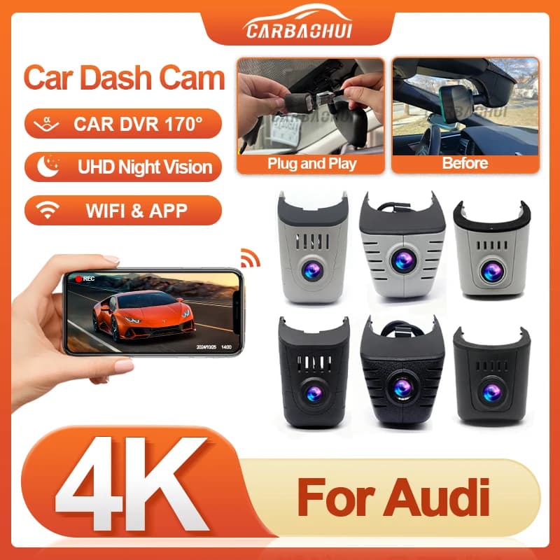 UHD 4K 2160P Plug And Play Car Dvr Dash Cam Driving Recorder for Audi A1 A2 A3 A4 A5 A6 A7 A8 Q2 Q3 Q7 S3 S5 RS3 TT 2004-2025