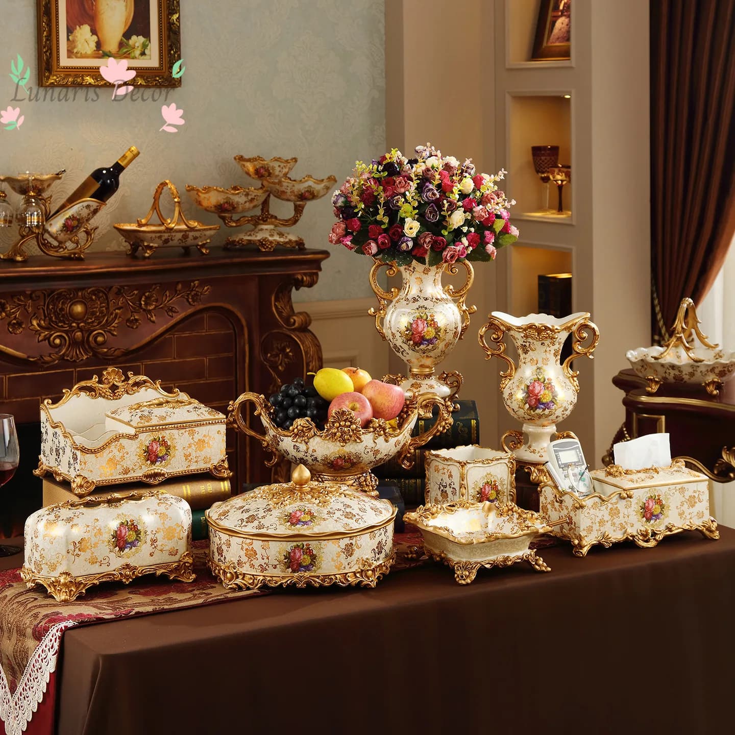 Luxury decorative tissue box & dried fruit platter set - perfect for entertaining, home decor, and housewarming gifts