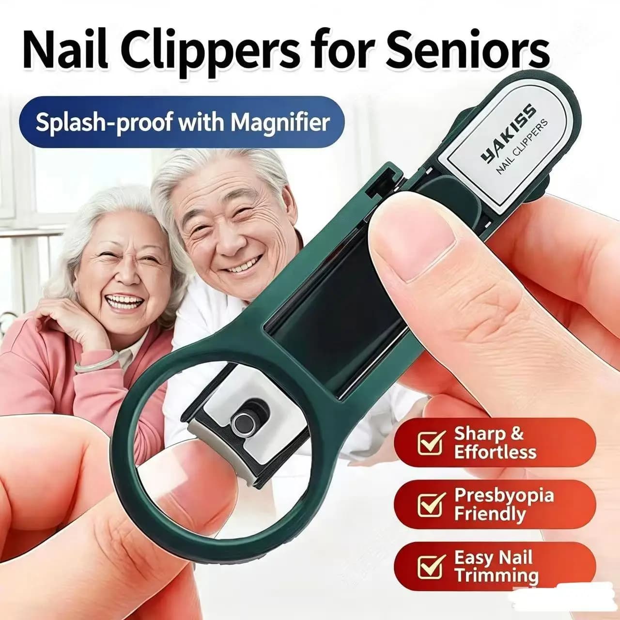 Nail Clipper With 10X Magnifying Glass, Elderly Seniors Nail Cutter, Splash‑Proof Labor‑Saving Manicure Tool