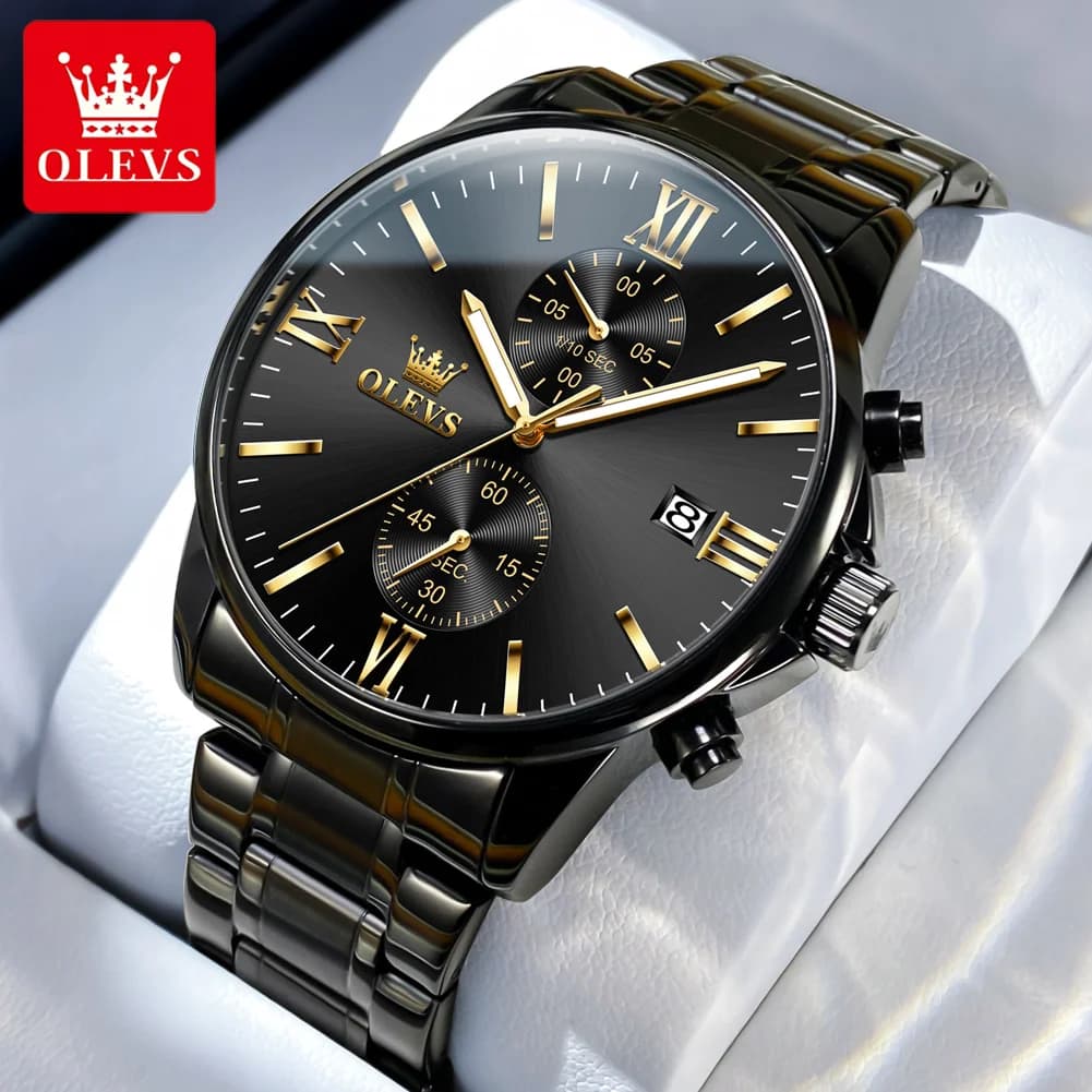 OLEVS 2886 Orologio classico al quarzo nero da uomo Cronografo elegante Orologio con data automatica Orologio da polso da uomo luminoso impermeabile delle migliori marche