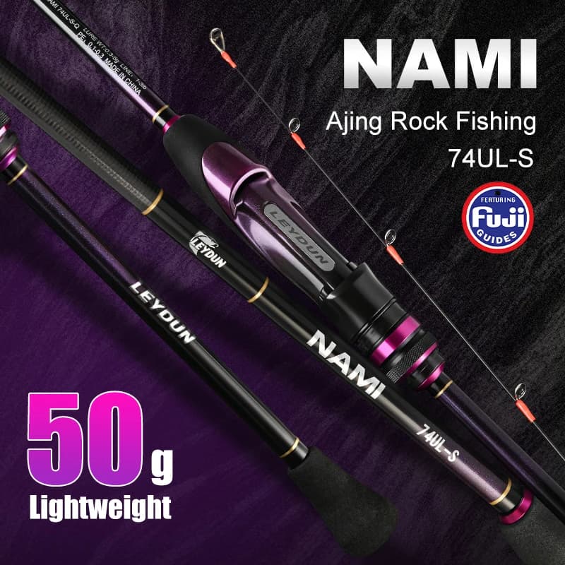 LEYDUN NAMI Canne da Pesca Ultraleggere per Ajing Rock Fishing 50g S74UL con Punta Solida T1100 e Anelli Fuji, Canne da Spinning con Peso Esca 0.3-5g