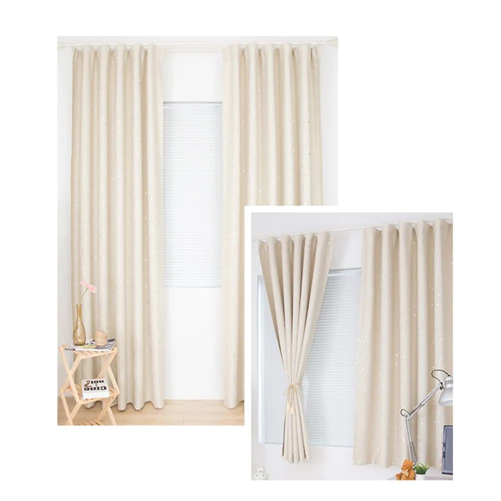 Tende Oscuranti per Finestre con Stampa di Stelle, Beige 100x250cm, Tende Oscuranti per Soggiorno e Camera da Letto, Protezione della Privacy