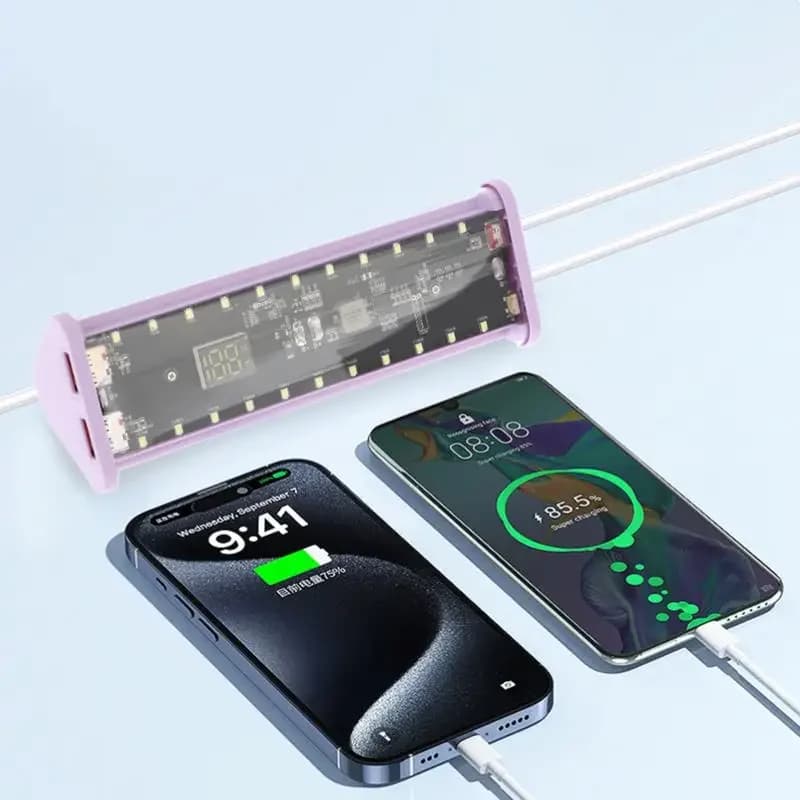 Custodia per banca di potere per caricabatteria da 22,5 W fai-da-te Custodia per ricarica rapida PD trasparente Custodia per batteria 18650 con luce a LED