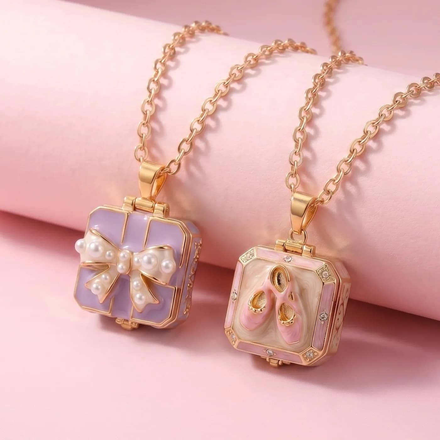 Opening Closing Box Necklace Fairy Tale Ballet Dance Shoes Photo Frame Bow Pearl Flower Necklace Box Necklace Christmas Gift