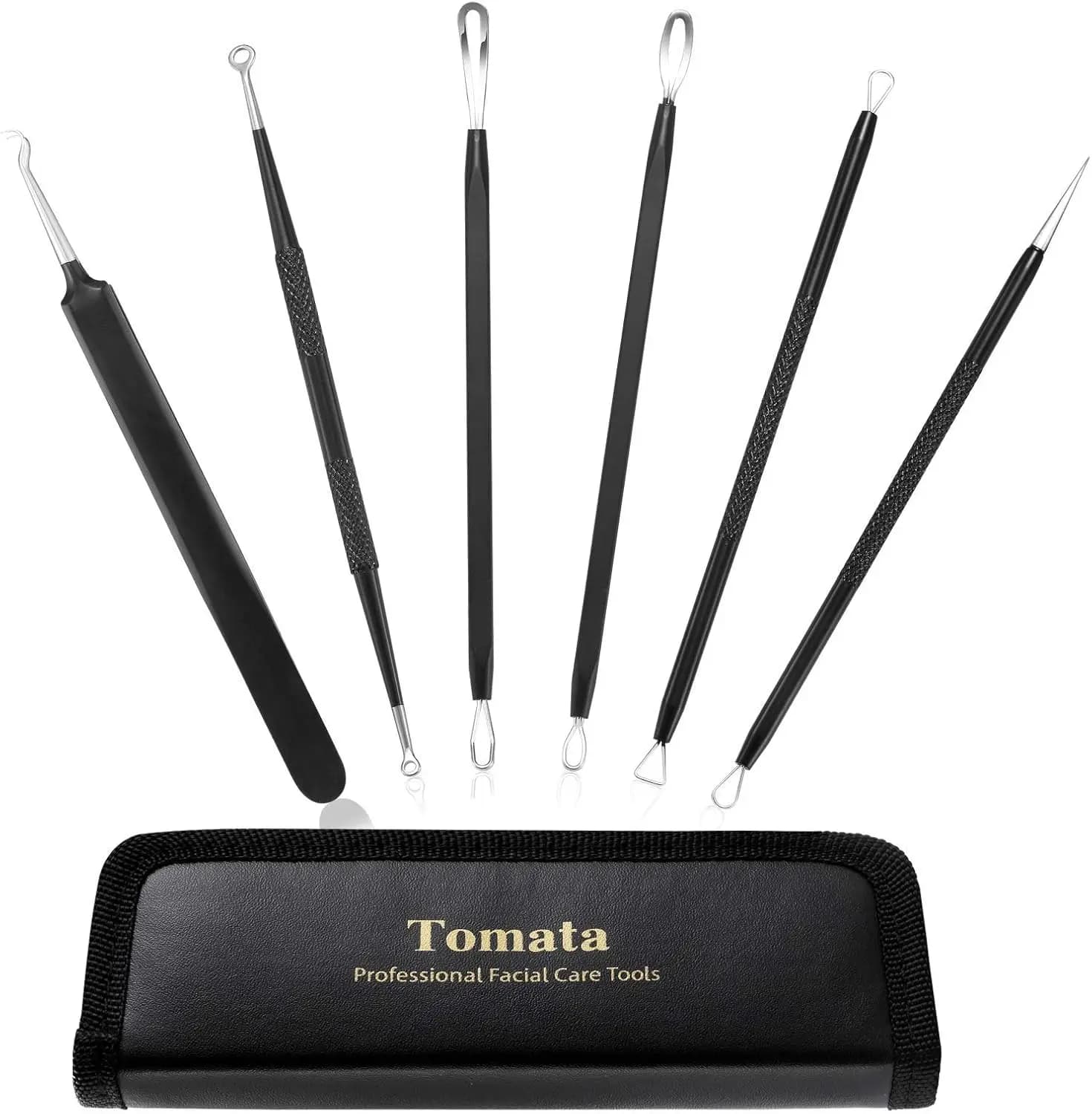 Kit di Strumenti per la Rimozione di Punti Neri e Brufoli - Set di 6 Pezzi in Acciaio Inossidabile per l'Estrazione di Comedoni