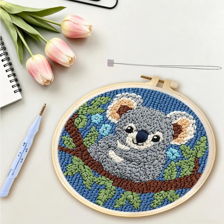 Punch Needle Embroidery Kits For Adults Koala DIY Craft Yarns Embroidery Set for Beginner Cross Stitch Home Painting Decor