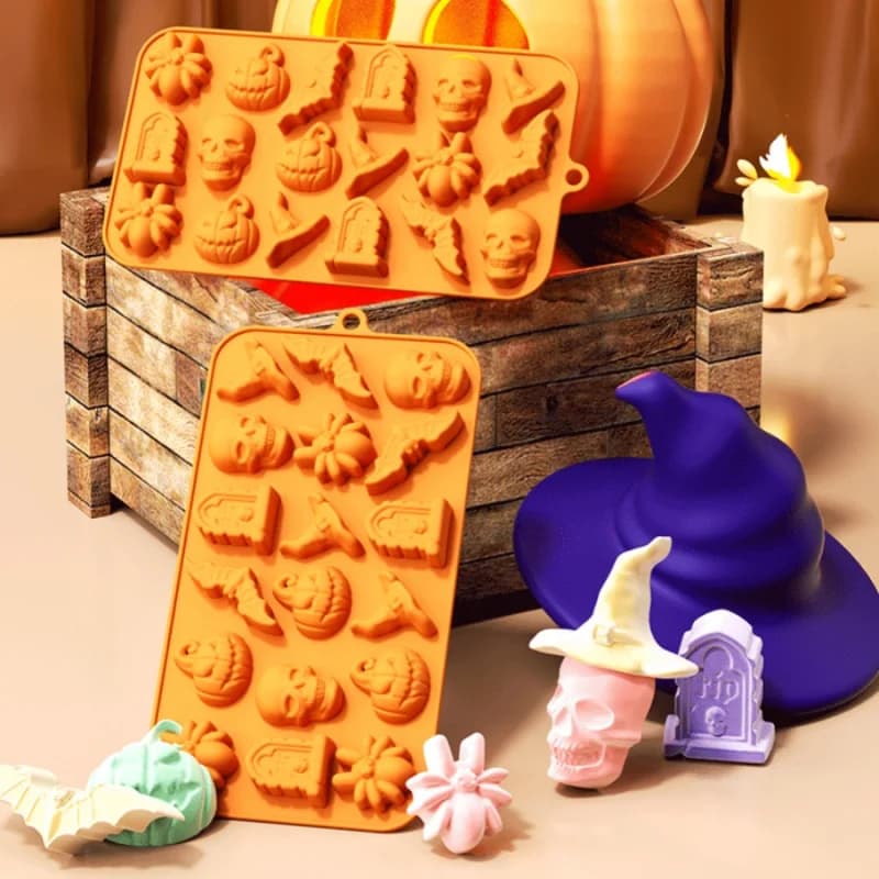 1pc Stampo per cioccolato di Halloween Zucca Teschio Ragno Pipistrello Torta in silicone Caramelle Biscotto Cubo di ghiaccio Stampo per gelatina Stampo per cottura a casa