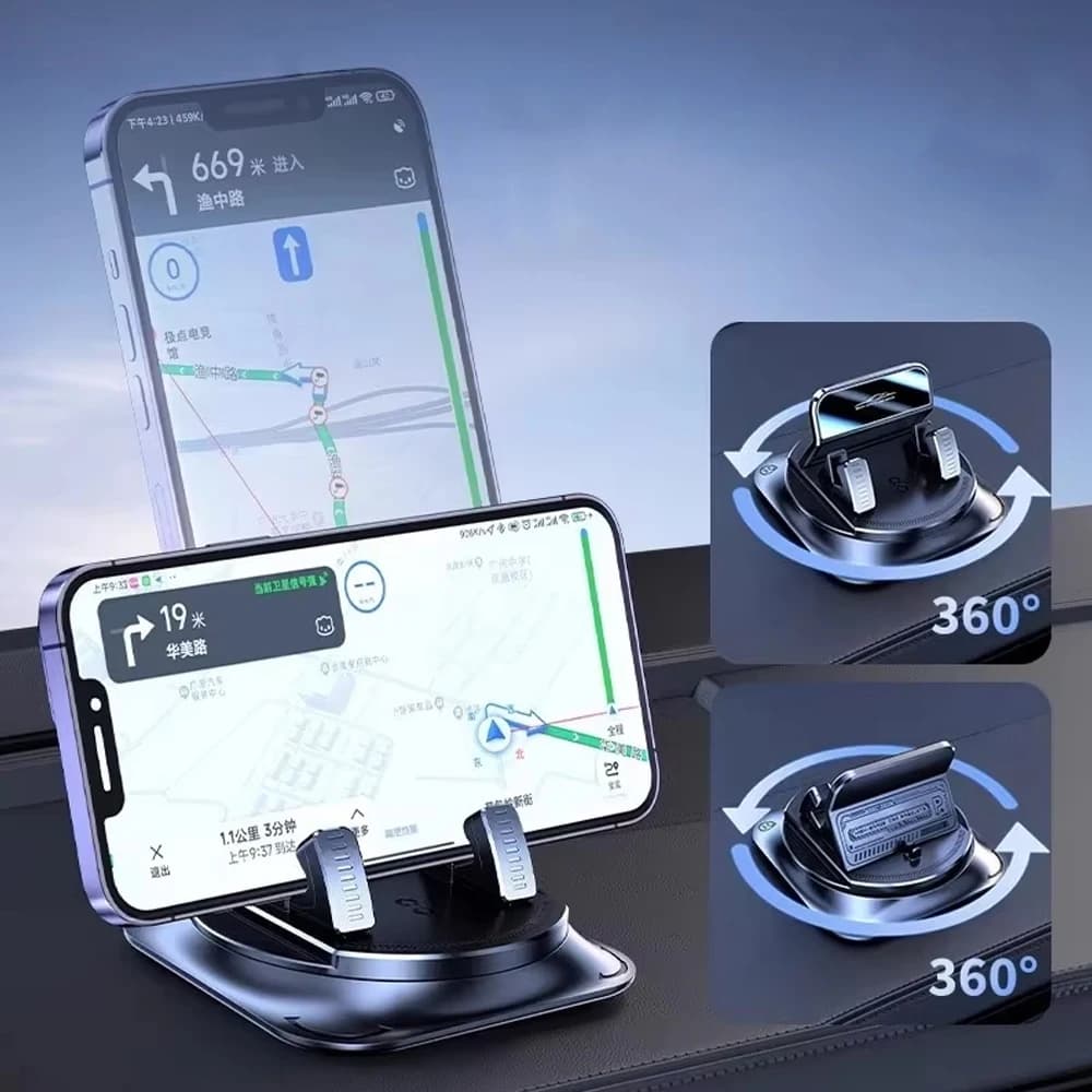 Supporto per telefono da auto, supporto per navigazione, supporto antiscivolo per cruscotto, supporto con rotazione a 360 gradi per iPhone, accessori auto