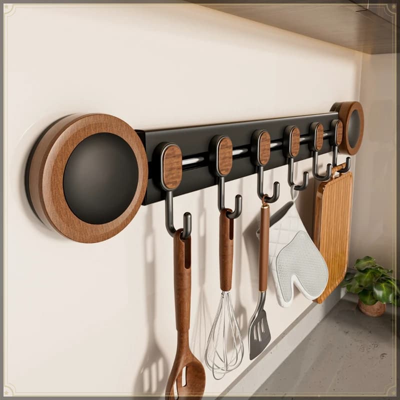 Suction Cup Kitchen Utensil Hanging Rack with Hooks Carbon Steel Punch Free Wall Mount Multifunctional Kitchen Storage Organizer