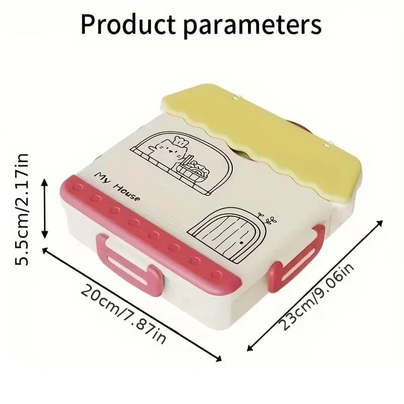 Cute House-Shaped Bento Box - 2-Tier Divided Lunch Container with Spoon for Kids/Adults (Food-Grade)