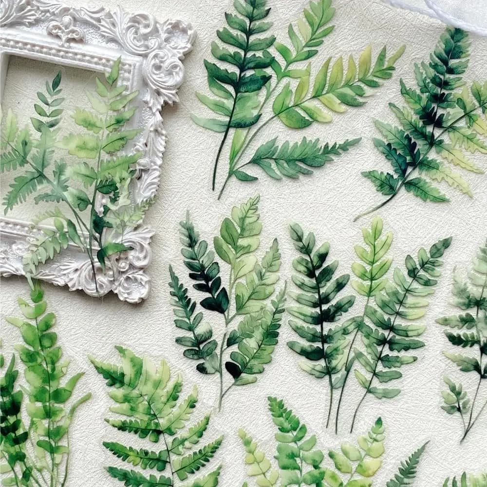 1 Pack (20 Sheets) - 20 Plant Leaf Stickers | Waterproof PET Stickers for Photo Frames, Scrapbooks, Diaries & Water Bottle Decor