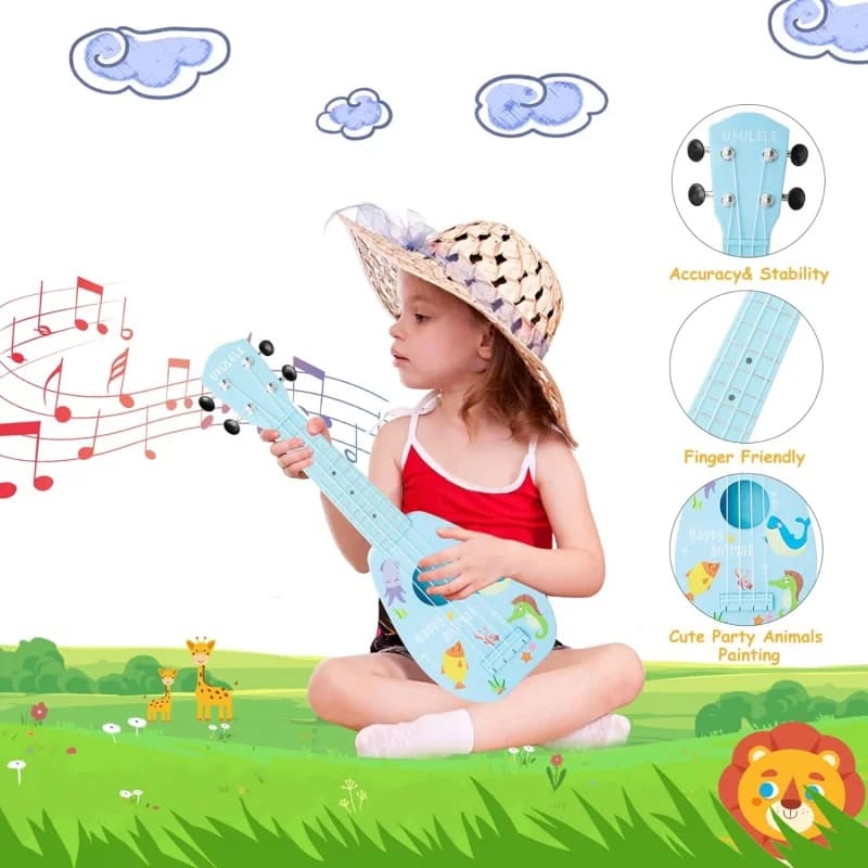 Giocattolo per chitarra ukulele per bambini, strumenti musicali per l'educazione precoce 4 corde Mini giocattoli per l'apprendimento della chitarra Giocattoli interattivi genitore-figlio