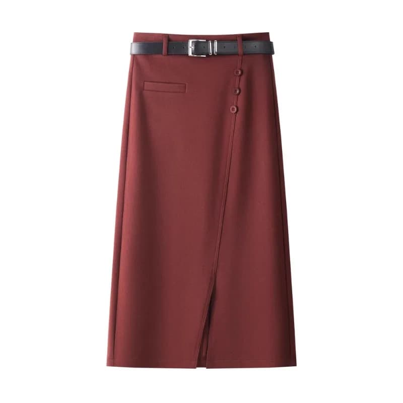 Ankola Mezza gonna in lana rossa da donna e gonna aderente con spacco invernale, elegante gonna a tubino slim fit