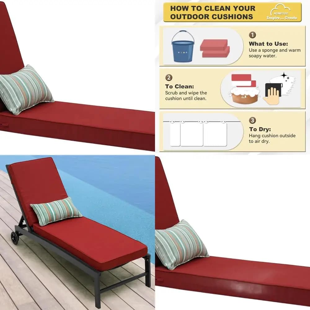 Waterproof and faded outdoor chaise longue cushion with removable lining and patio deck chairs cushion