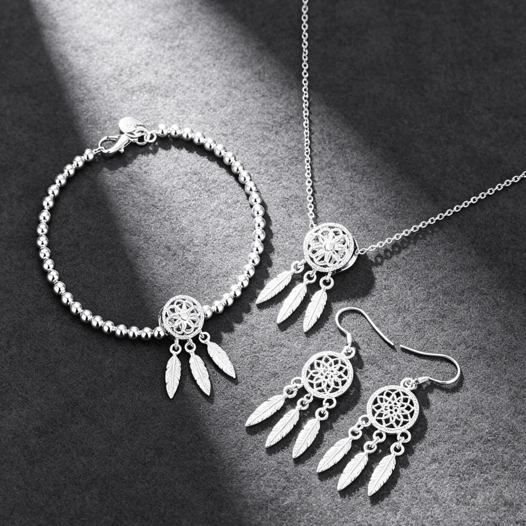 Original designer Jewelry Set 925 Sterling Silver Beautiful Dream catcher Necklace Earrings Bracelet for Woman Fashion Gifts