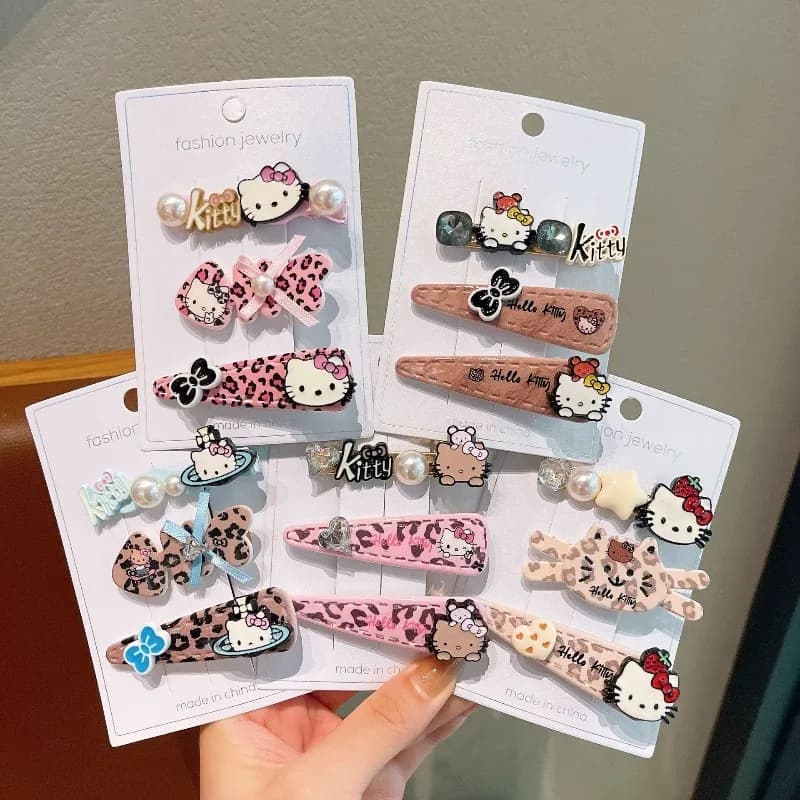 3 pezzi nuove ragazze carino stampa leopardo Hello Kitty fermagli per capelli belle forcine gelato fascia mollette accessori per capelli moda