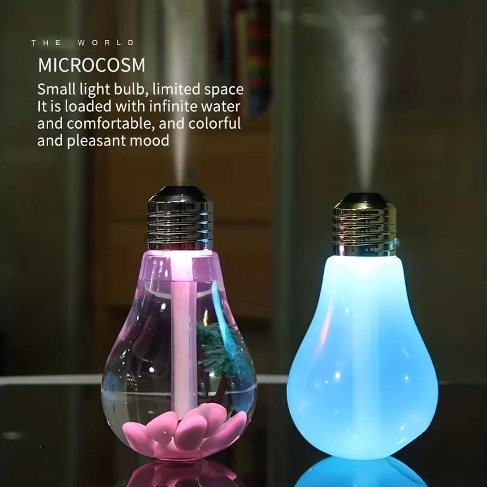 Umidificatore da Tavolo per Camera da Letto, Silenzioso, USB, Compatto, a Forma di Lampadina, Piccolo Umidificatore d'Aria con Grande Nebulizzazione, Diffusore di Oli Essenziali Mini