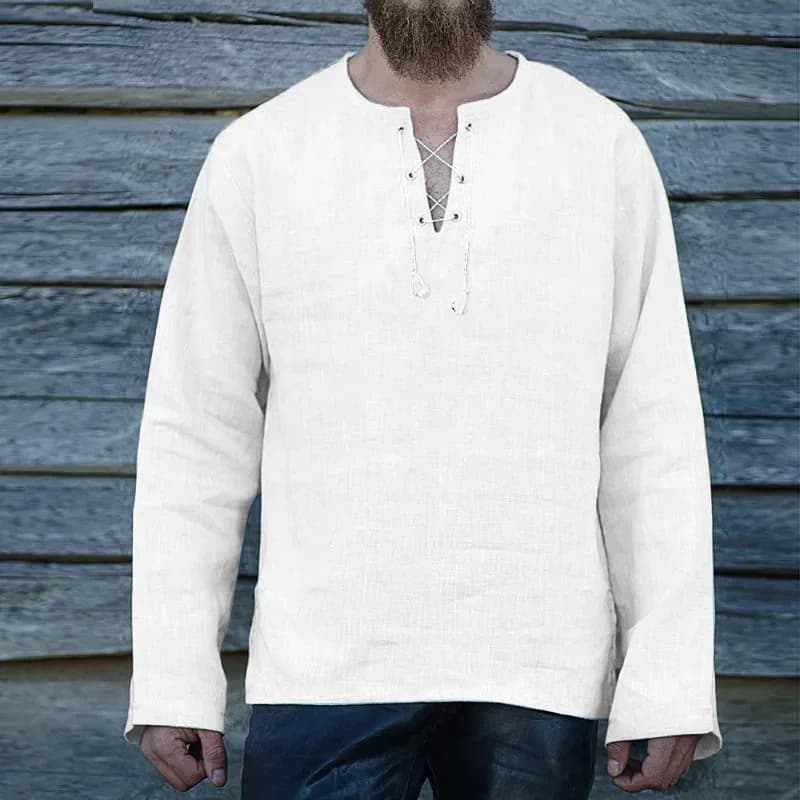 Camicia tendica in cotone e lino a maniche lunghe Costume da pirata vichingo da uomo Eroe guerriero tempestivo norvegese Raglan Lothbrok per un uz18;4.f'7;j,3'
