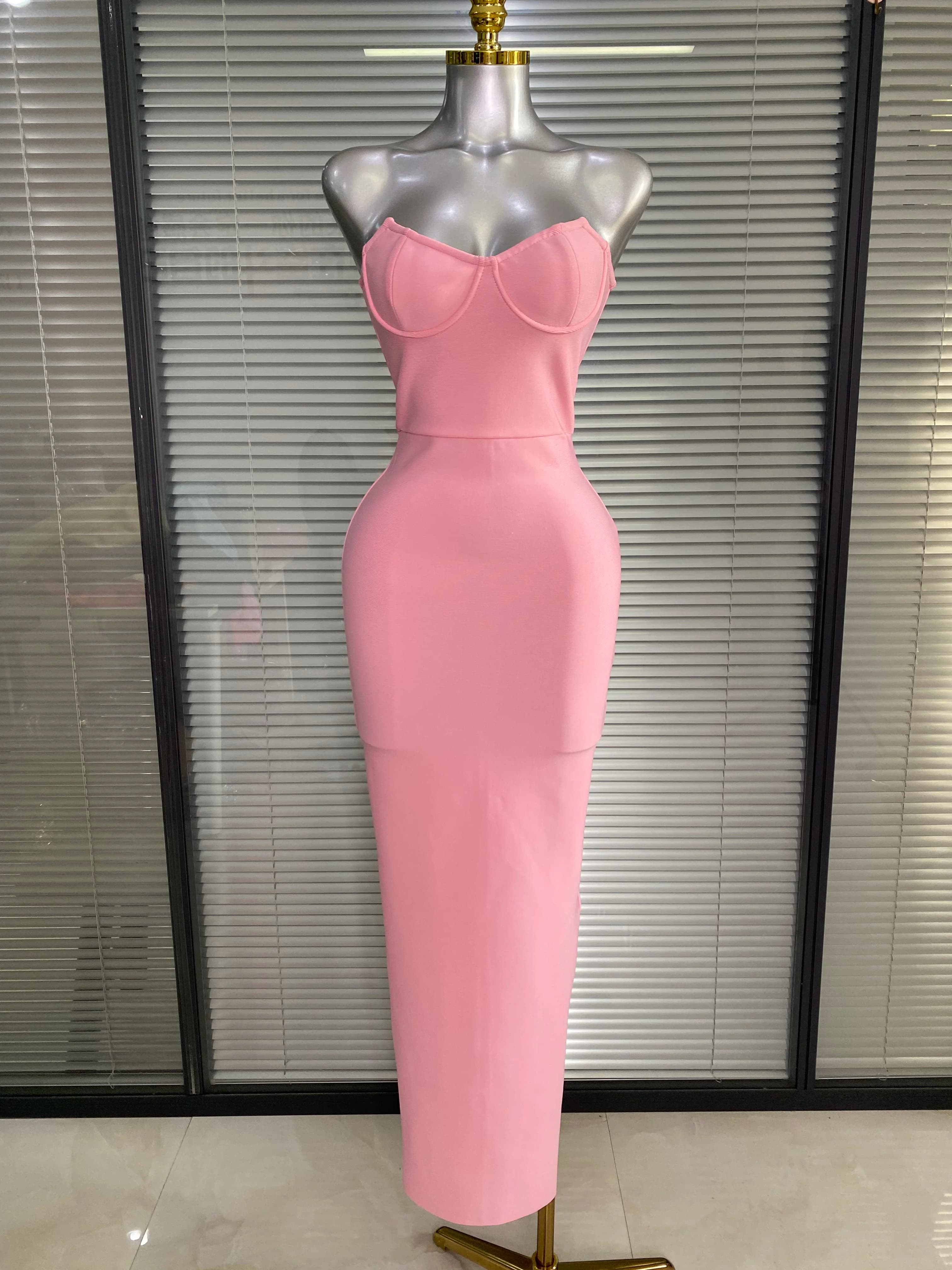Luxury Women Sexy Solid Color Mini Strapless Stretchy Bodycon Bandage Celebrity Birthday Dress Party Outfit Prom Gowns Vestidos