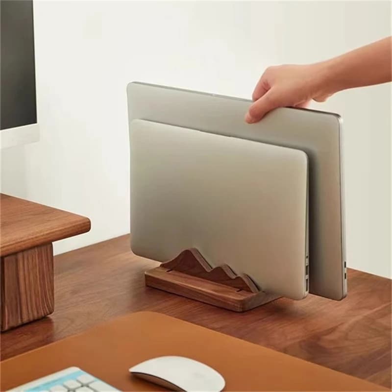 Supporto verticale per laptop Supporto per tablet per telefono cellulare Supporto base in legno di noce Decorazione da tavolo Supporto in legno personalizzato