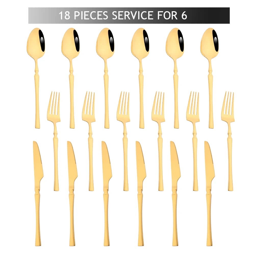18 pieces knife spoon fork set of crockery cutlery stainless steel crockery set in gold silver mirror silverware set of kitchen cutlery for weddings