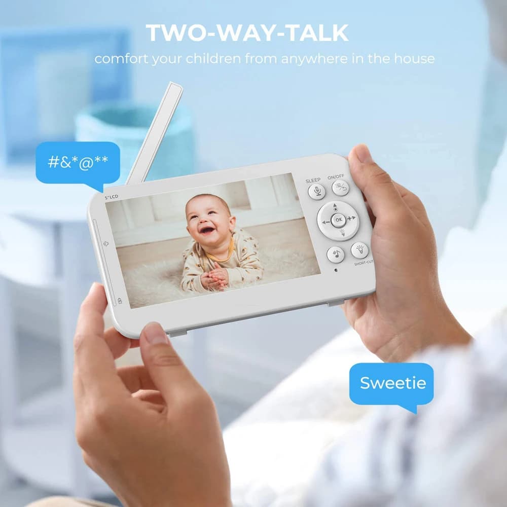 5Inch Wireless PTZ Long Distance Digital Baby Monitor Temperature Monitoring Lullaby Babysitter Nanny Cam Intercom Baby Camera