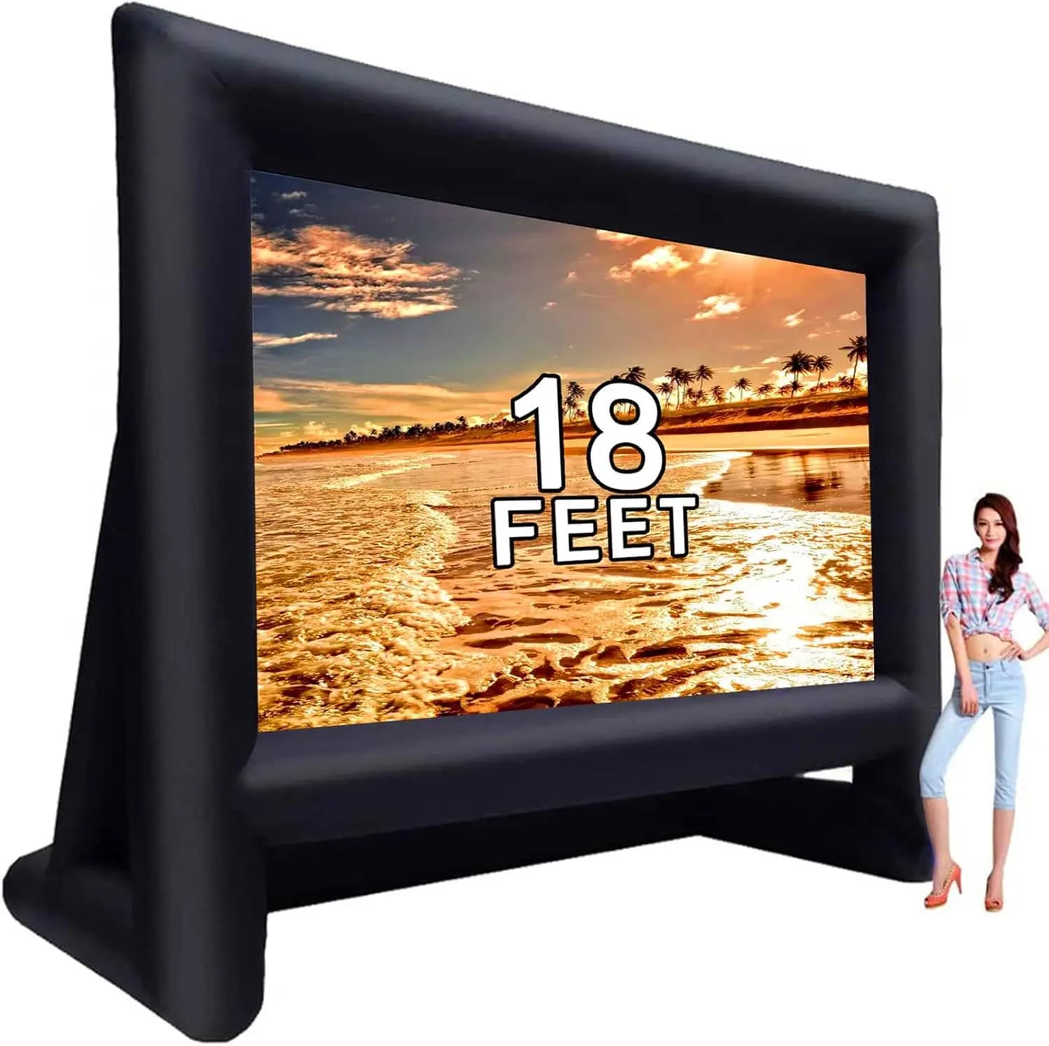 18 feet Inflatable Outdoor Projector Movie Screen - Package with Rope, Blower, Tent Stakes - Portable, Great for Outdoor and Ind