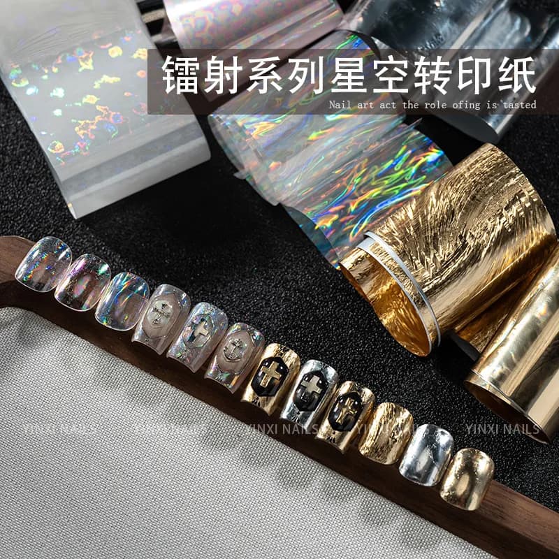 1Pc 50cm Metal Textural Effect Power Nail Foils for Golden Rose Transfer Paper Skin Stickers Nails Wraps Nail Art Decorations