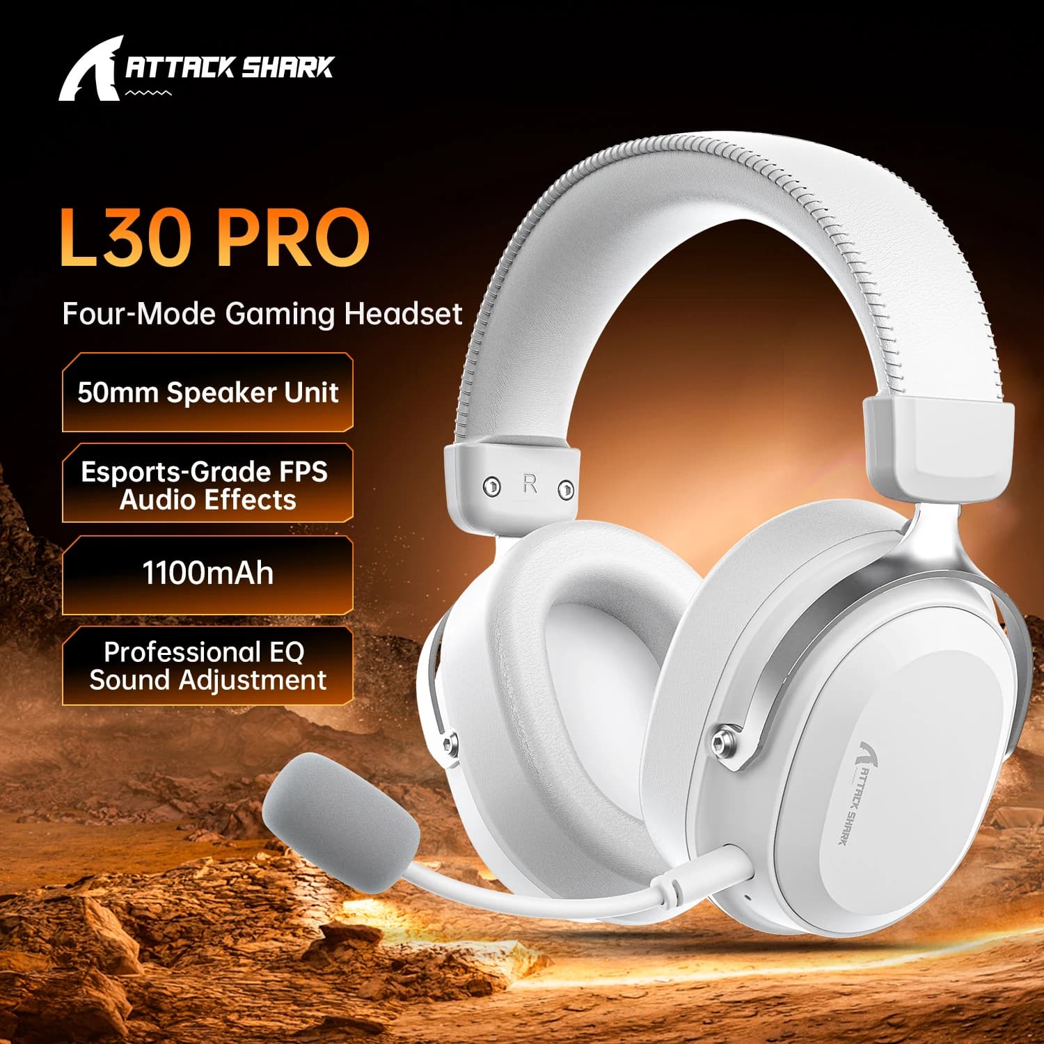 ATTACK SHARK L30 PRO Gaming Headset with 2.4GHz Wireless, Bluetooth and Wired Connection, Noise-Reducing Microphone