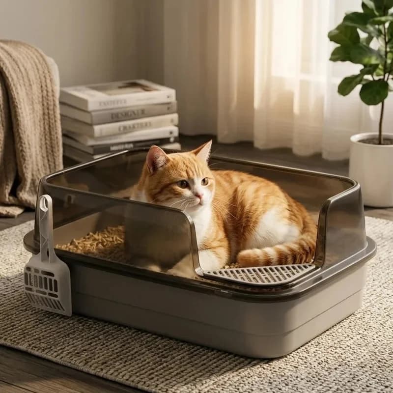 45cm Plastic Cat Litter Box Cat Toilet Semi-Enclosed Anti-Splash Cat Litter Box Supplies Large For Kittens