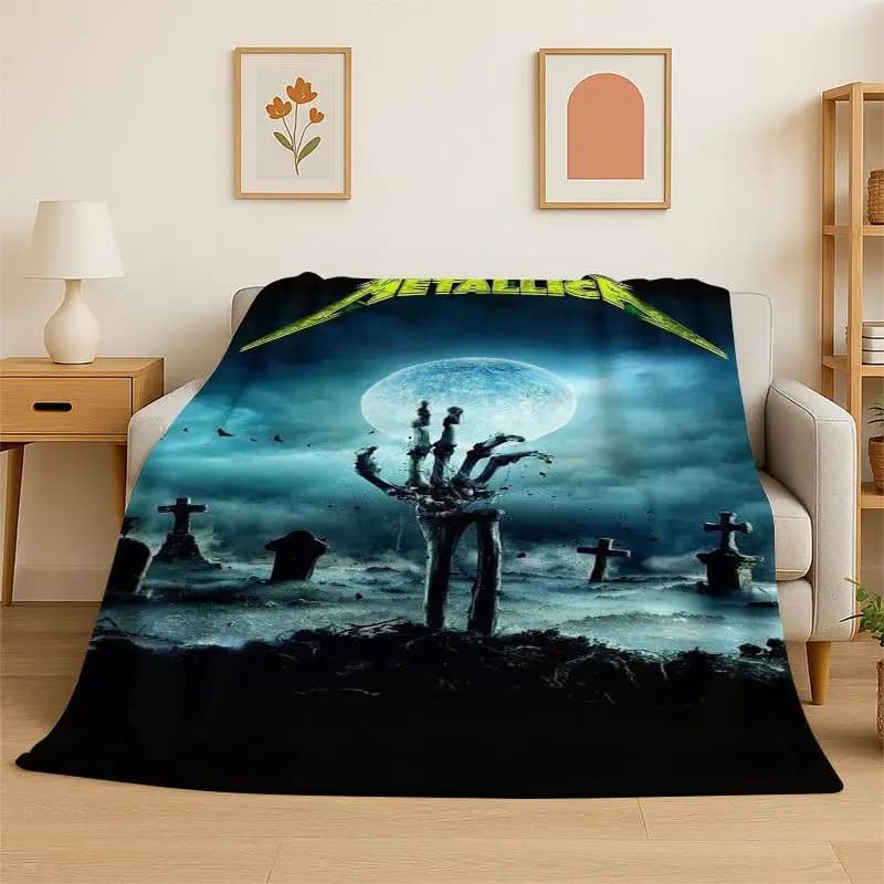 Metal Band M-Metallica Thrash Cartoon Soft Flannel Throw Blanket,Cozy Blanket for Bed,Couch,Sofa,Bedroom,Living Room,Picnic kid