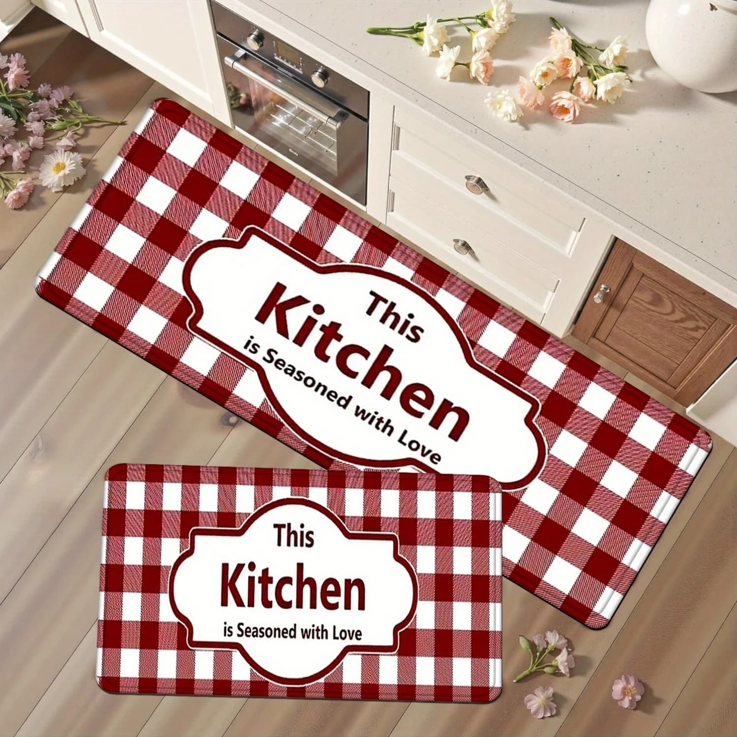 Red White Plaid Floor Mat 1/2/3pcs Bedroom Laundry Hallway Living Room Carpet Runner Rug Bathroom Entrance Doormat Decor