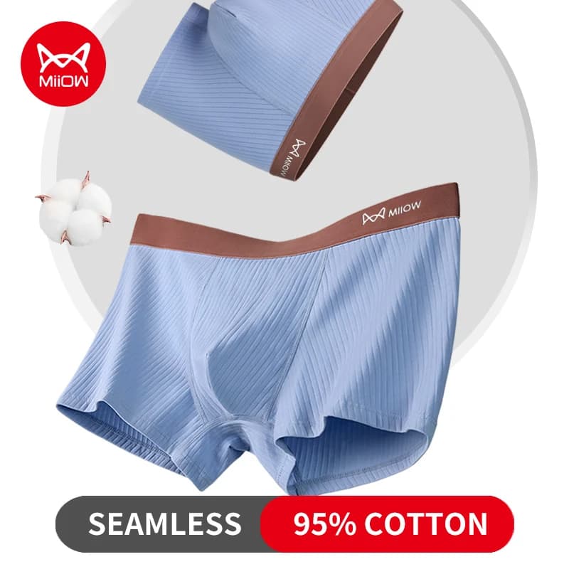MiiOW 3pcs Knitting Cotton Men Underwear Boxers Seamless Sexy Men's 3A Antibacterial Panties Boxershorts Male Underpants Boxers