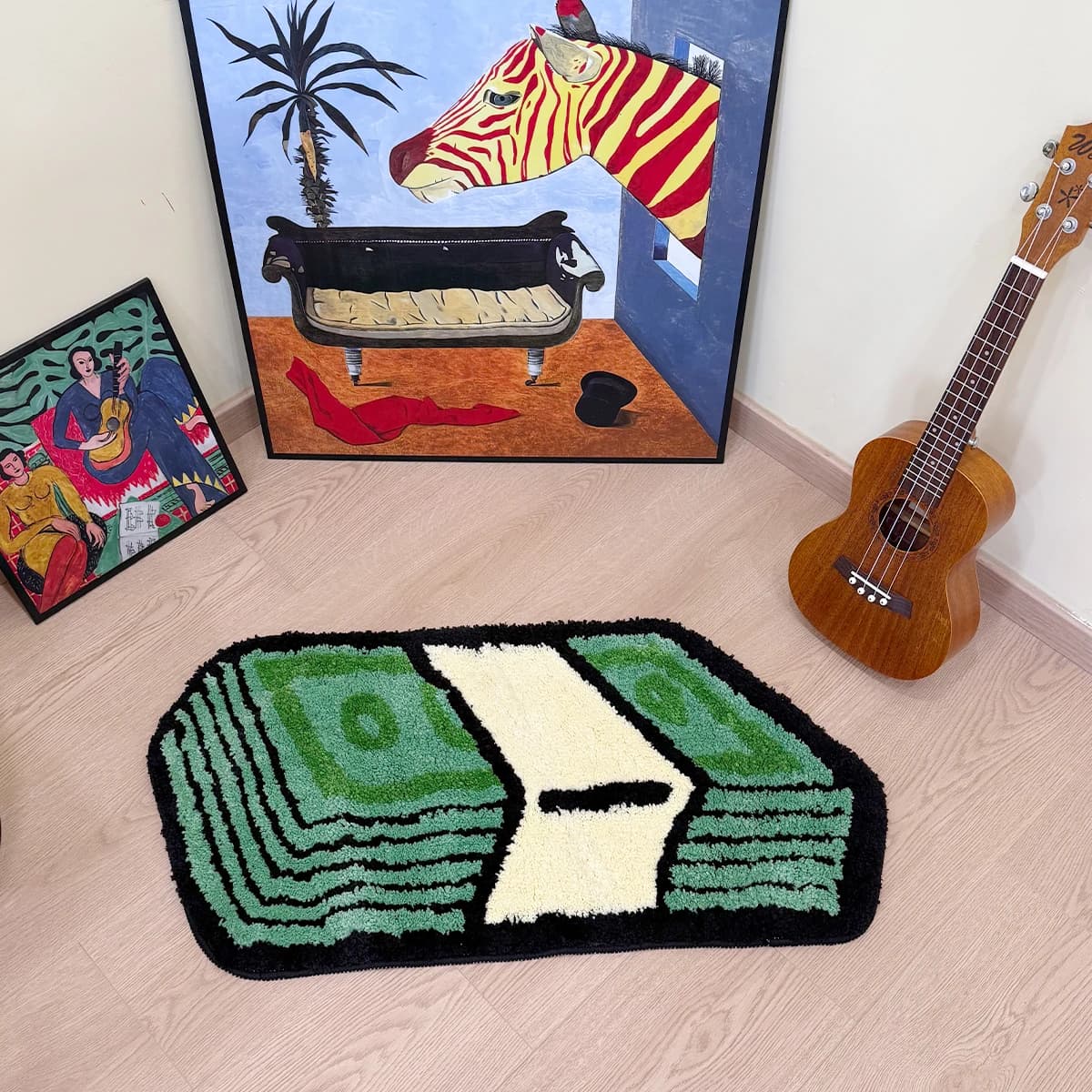 Cartoon Dollar Green Tappeto trapuntato Tappetino da bagno Tappetino da bagno Tappeto Ingresso Zerbino Pavimento Antiscivolo Rilievo del piede Estetico Decorazioni per la casa
