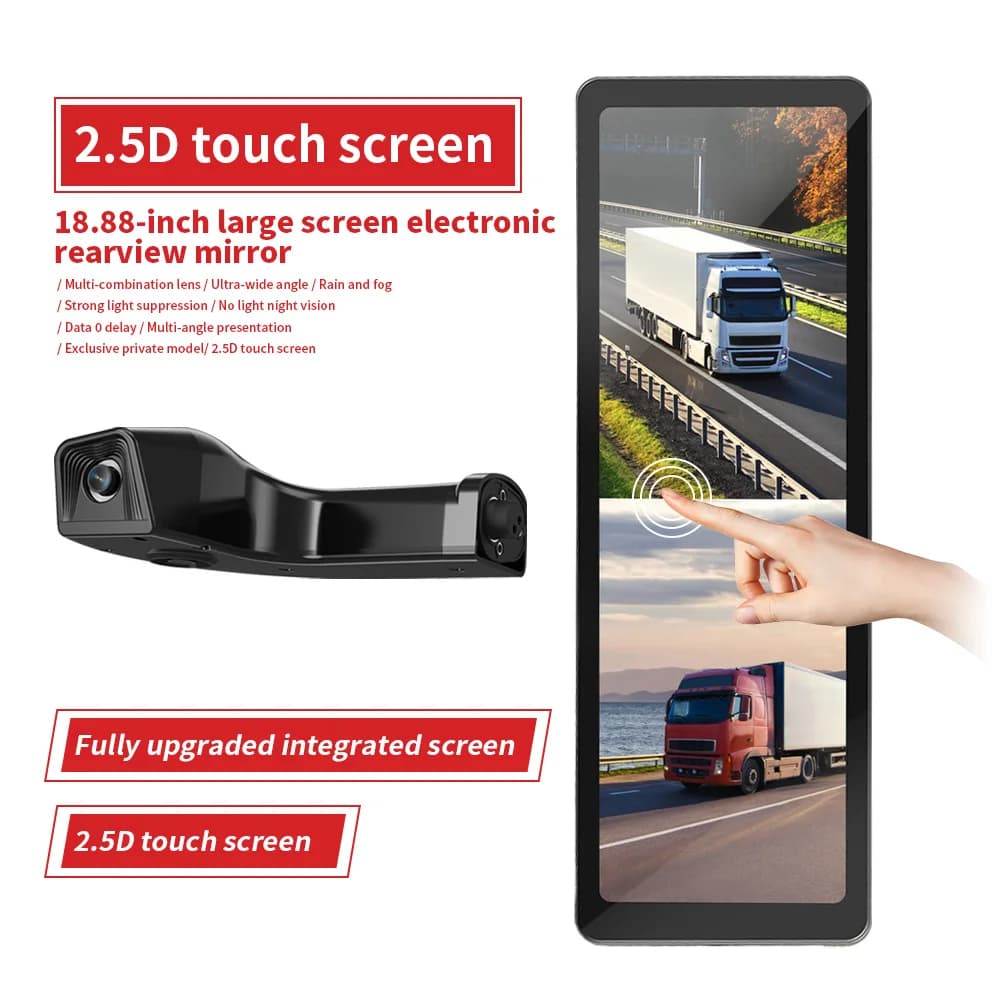 Registratore per camion touch screen da 18,88 pollici Telecamera a specchio Sony Doppia lente H.264 Alimentatore ACC 512 GB di archiviazione Monitor di parcheggio Dash Cam