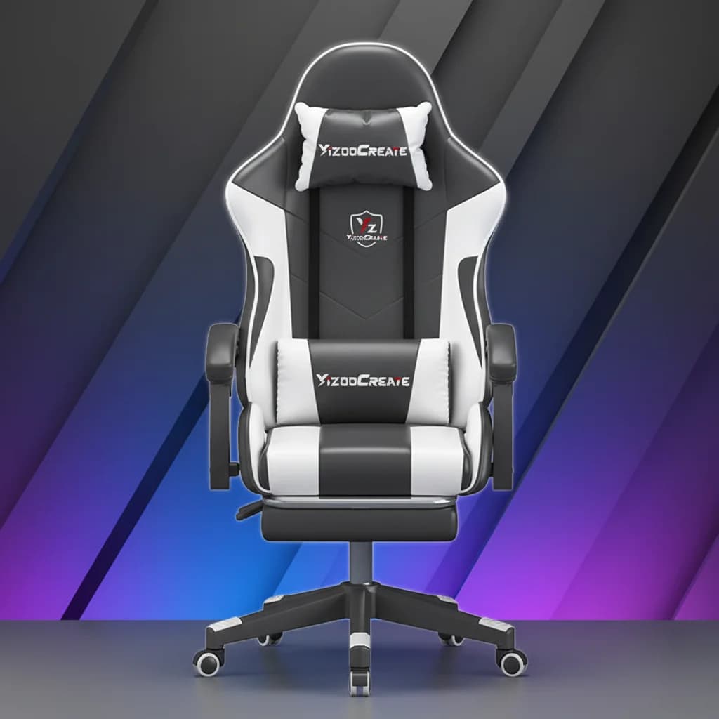 Sedia da Gaming Ergonomica Confortevole in Pelle, Reclinabile, Massaggiante, Altezza Regolabile, Base a 5 Punte in Ferro, Ruote Girevoli, Estensibile