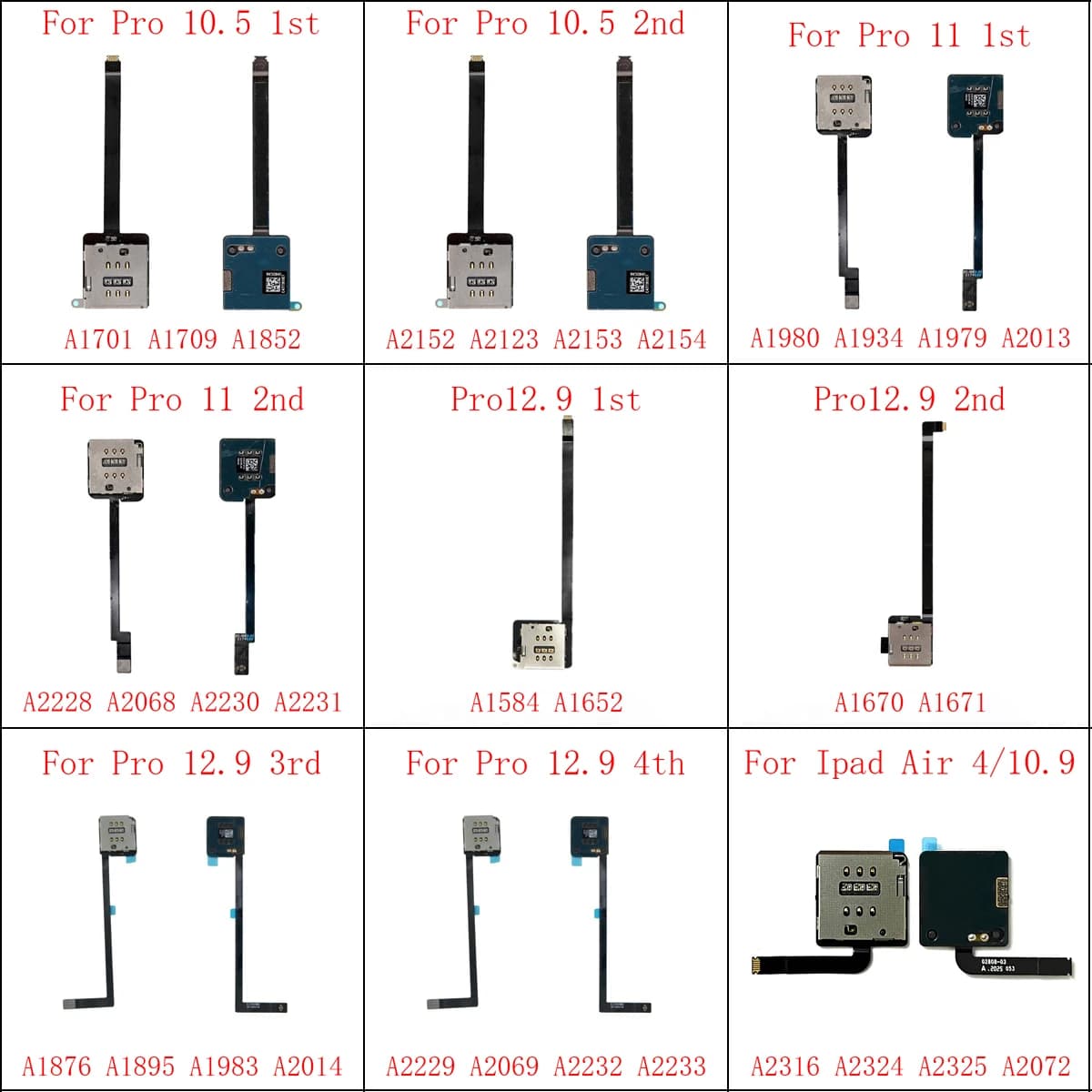 Vassoio SIM Card Lettore Supporto Connettore Per iPad Pro 12.9 1st 2nd 3rd 4th 10.5 11 10.9 A2232 A2324 A2153 A1709 A1895 Sim Card Flex