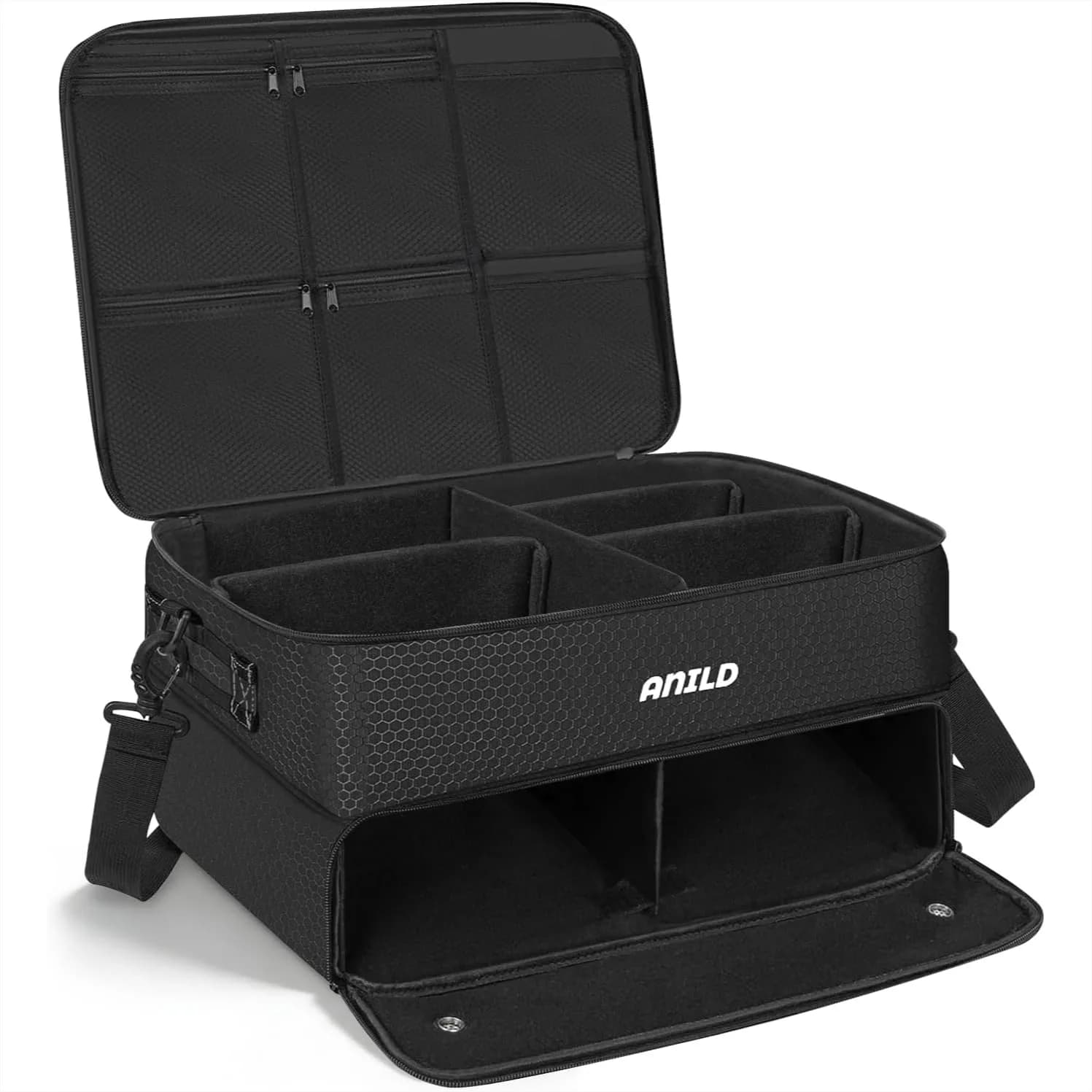 Organizer per bagagliaio da golf, custodia a 2 strati con scomparto per scarpe, palline, tee, vestiti e guanti