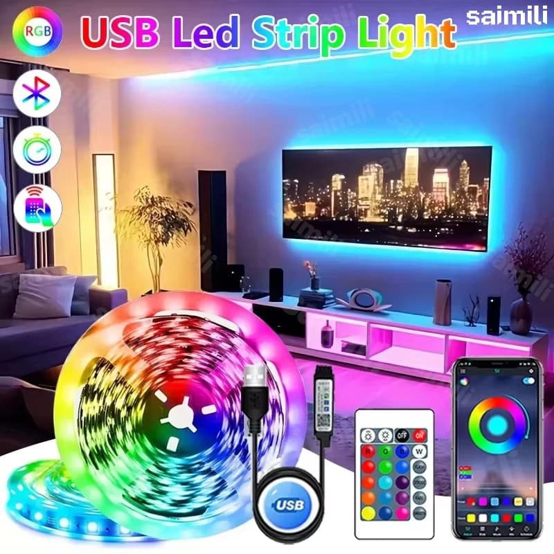 Strisce LED RGB 5050 con controllo Bluetooth tramite APP, cambio colore, tagliabili e dimmerabili per camera da letto, soggiorno, cucina, bar
