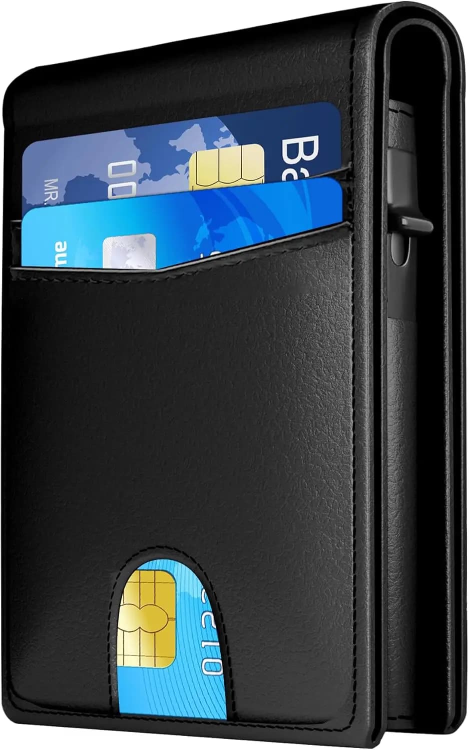 Portafoglio da uomo sottile con blocco RFID, finestra per documenti e scomparto per contanti, design minimalista bifold in nero