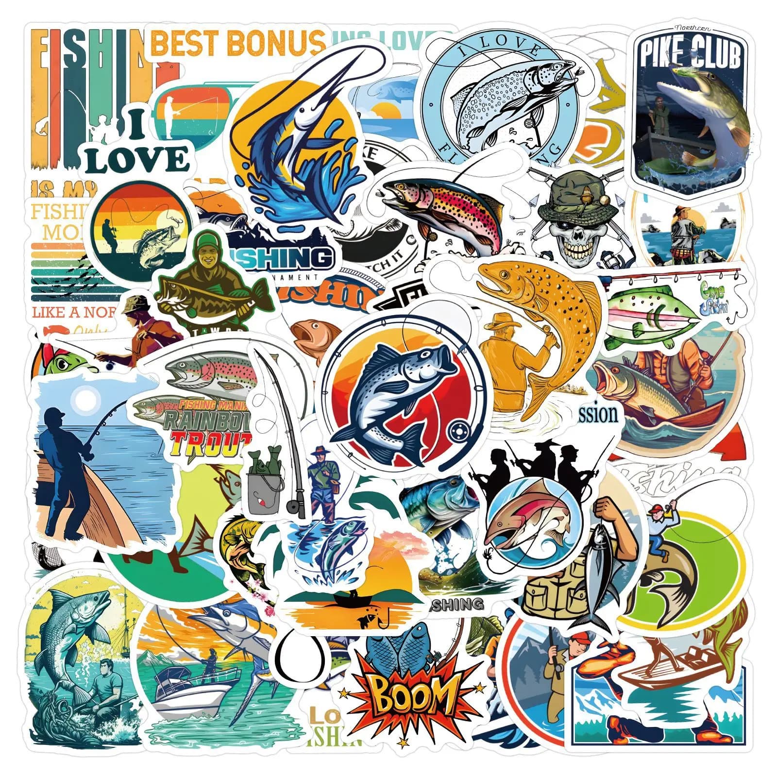 60/120pcsPack Fishing Stickers Waterproof mobile phone Skateboard Motorcycle Luggage Laptop Bicycle DIY Sticker Kids Toys