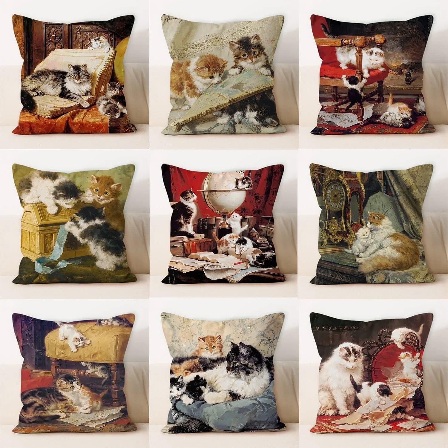 Oil Painting Cat Cat Picture Pillowcase Living Room Sofa Cushion Cover Bedside Pillow Pillowcase Home Decoration