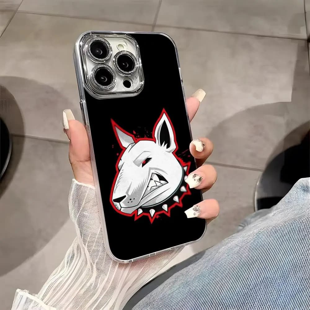 Cartoon Bull Terrier Series Phone Case Luxury Silver Feather For IPhone 11 12 13 14 Plus 15 16 17 Pro Max Soft Shockproof Bumpe
