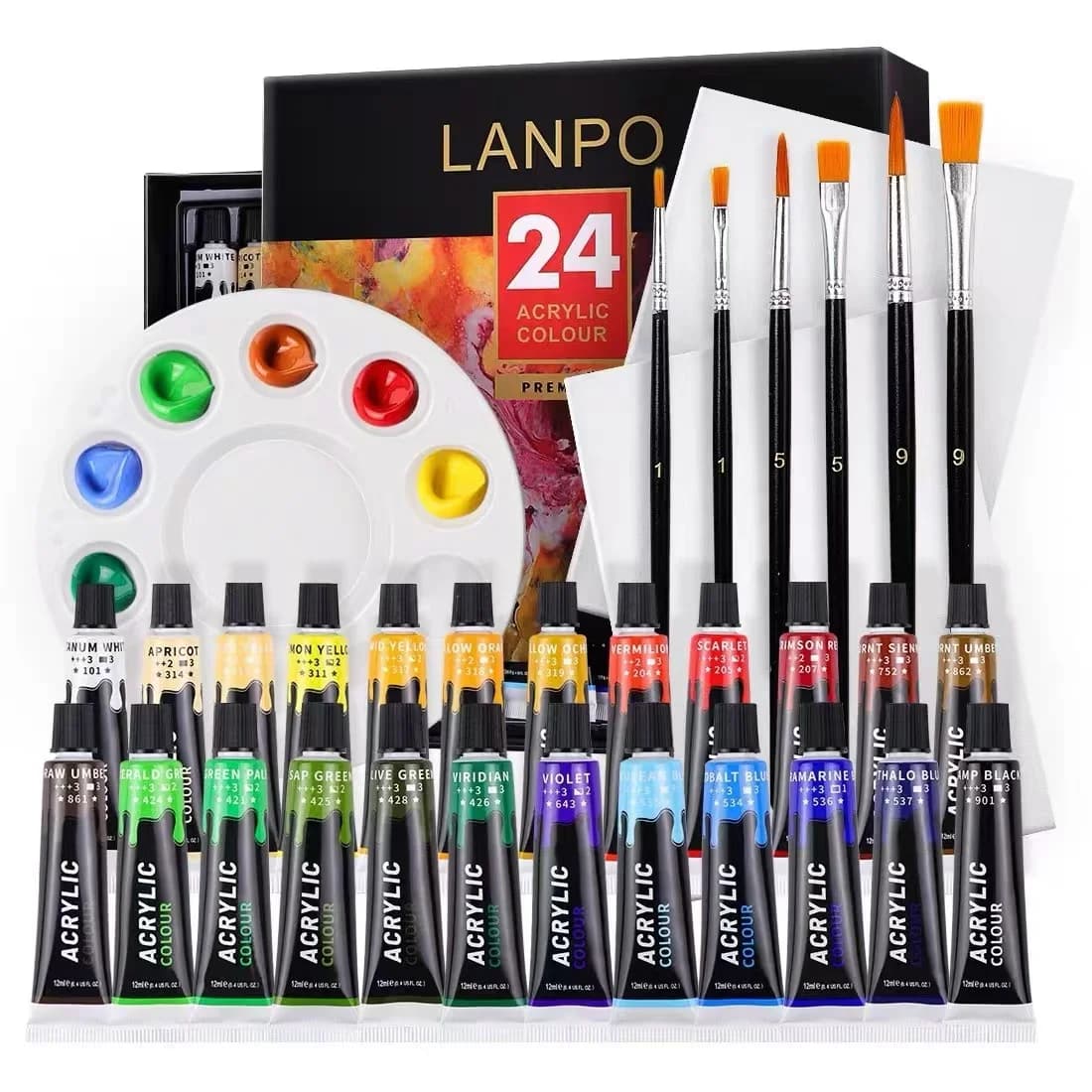 Professional Metallic Acrylic Paint Set 12/24 Colors 12ml Tubes Suitable for Most Surfaces Including Canvas Paper and Wood